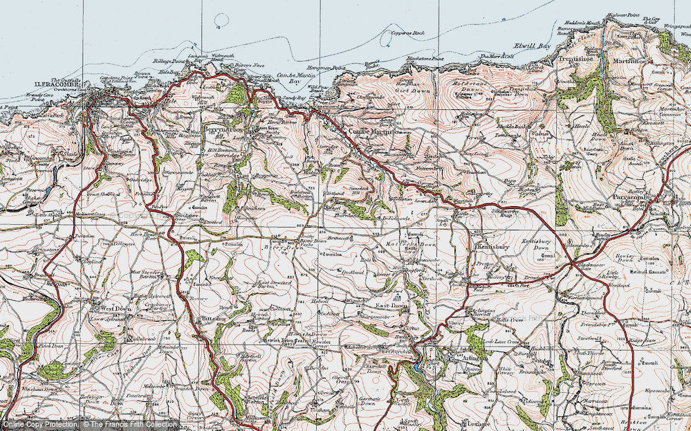 Old Map of Historic Map covering Bodstone Barton in 1919