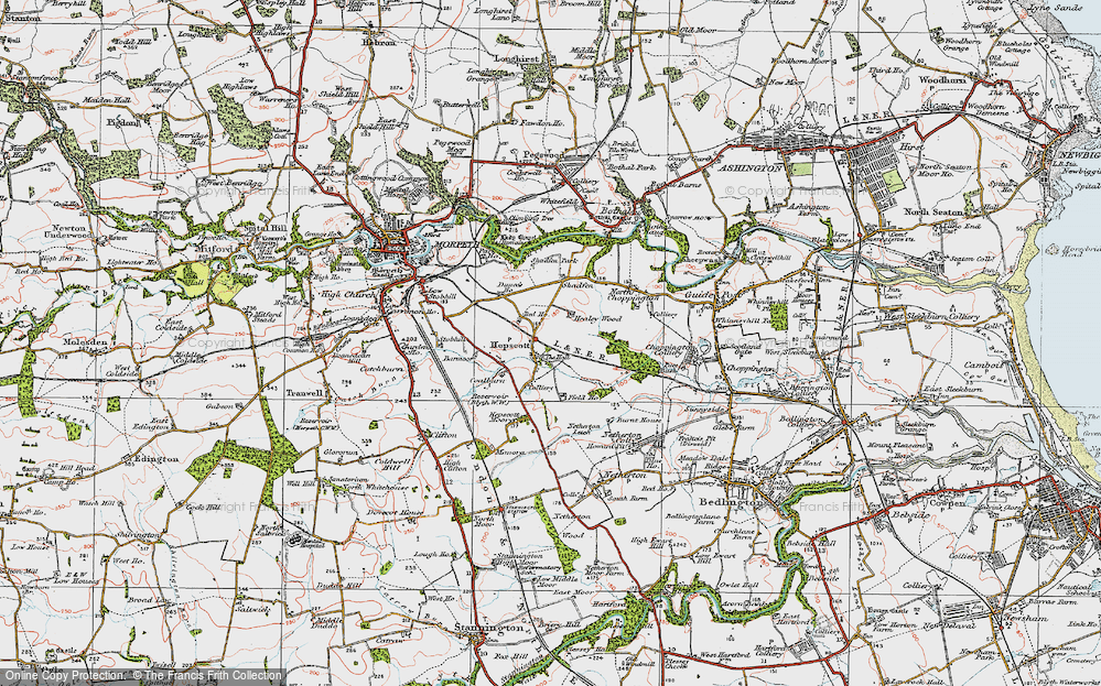 Old Map of Hepscott, 1925 in 1925