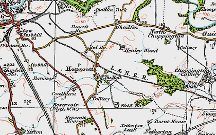 Old map of Hepscott in 1925