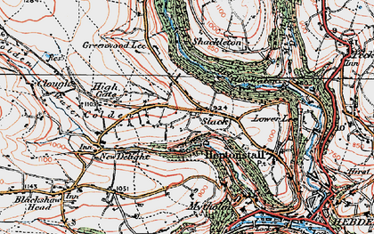 Old map of Heptonstall in 1925