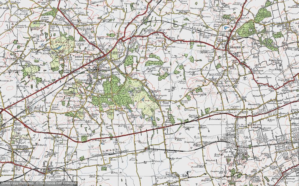 Old Map of Historic Map covering Thorndon Park in 1920