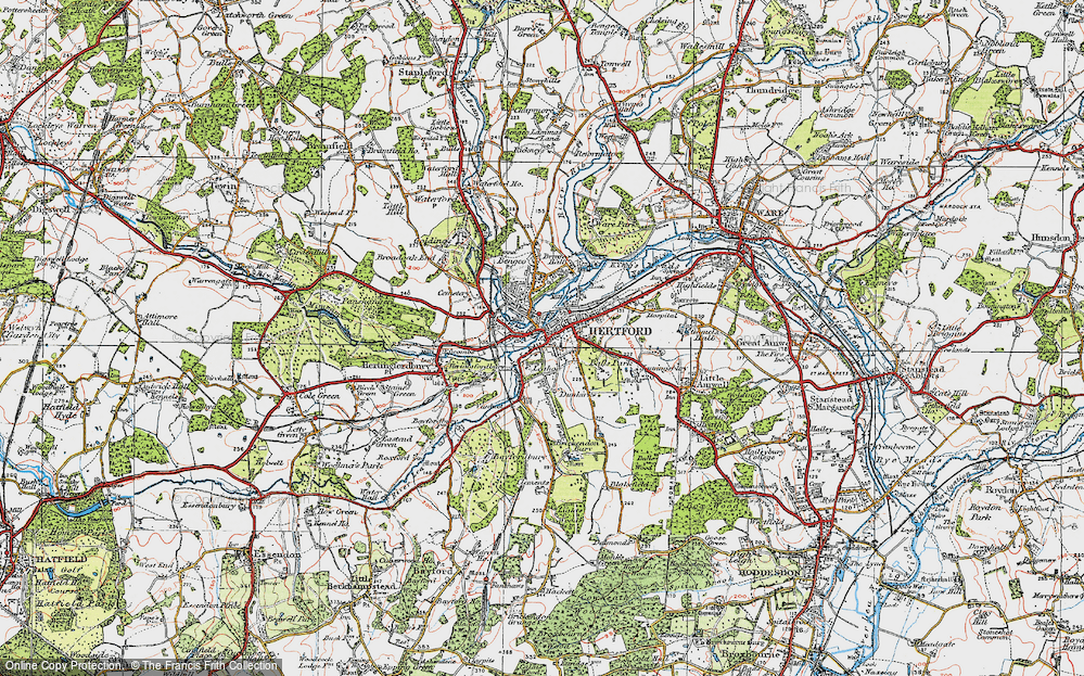 Old Map of Hertford, 1919 in 1919