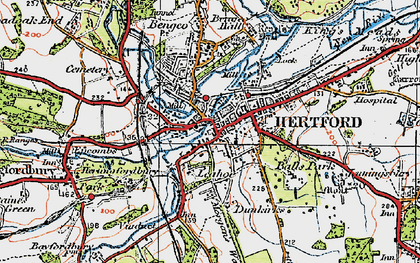 Old map of Hertford in 1919