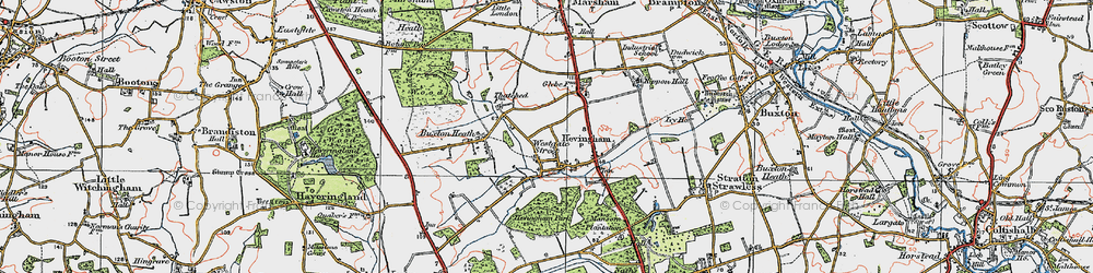 Old map of Hevingham in 1922