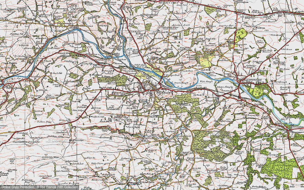 Old Map of Historic Map covering Wydon Burn in 1925