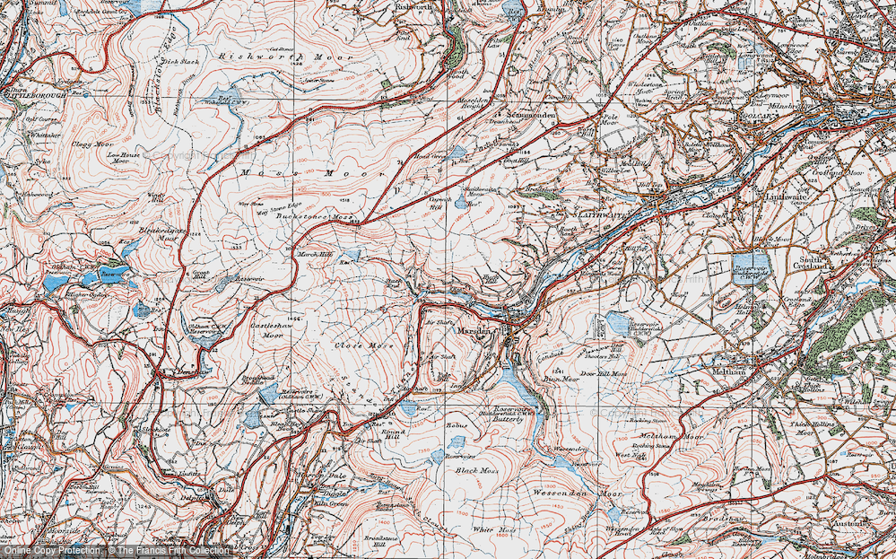 Old Map of Historic Map covering Buckstones Moss in 1924