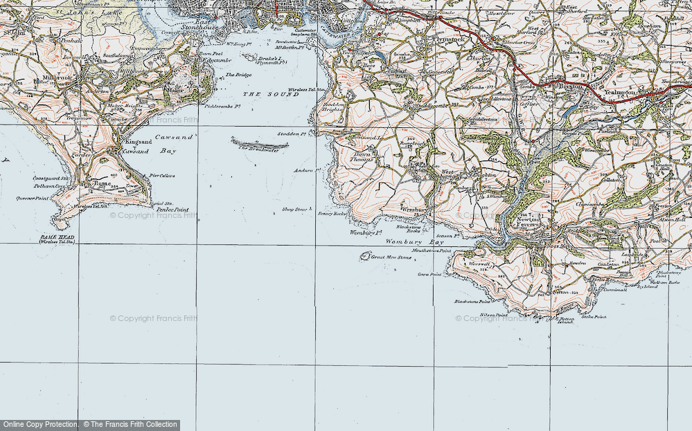 Old Map of Historic Map covering Wembury Point in 1919