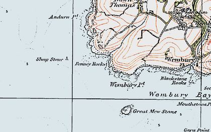 Old map of Wembury Point in 1919