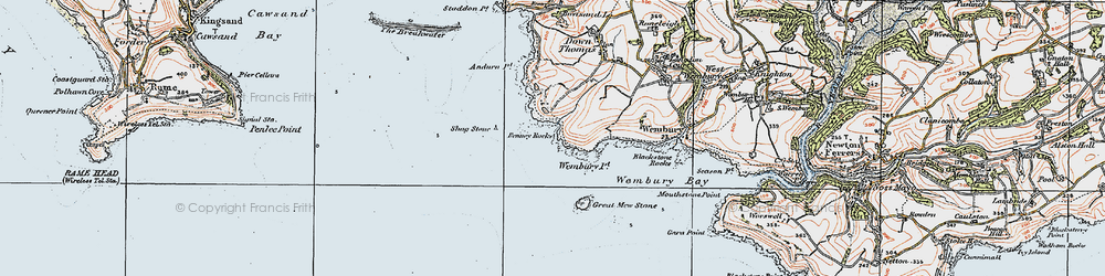Old map of Heybrook Bay in 1919
