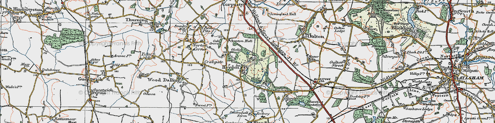 Old map of Heydon in 1922