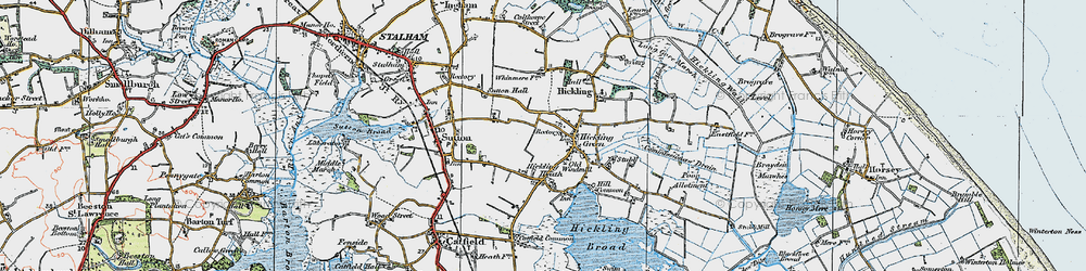 Old map of Hickling Green in 1922