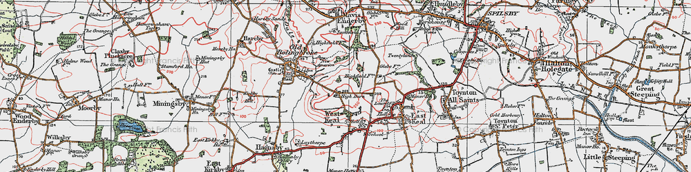 Old map of Wheelabout Wood in 1923