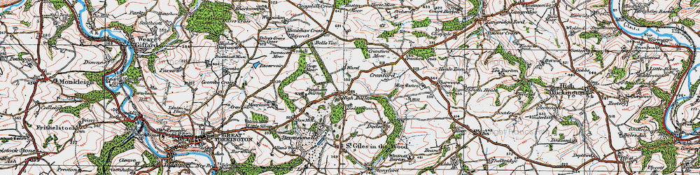 Old map of High Bullen in 1919