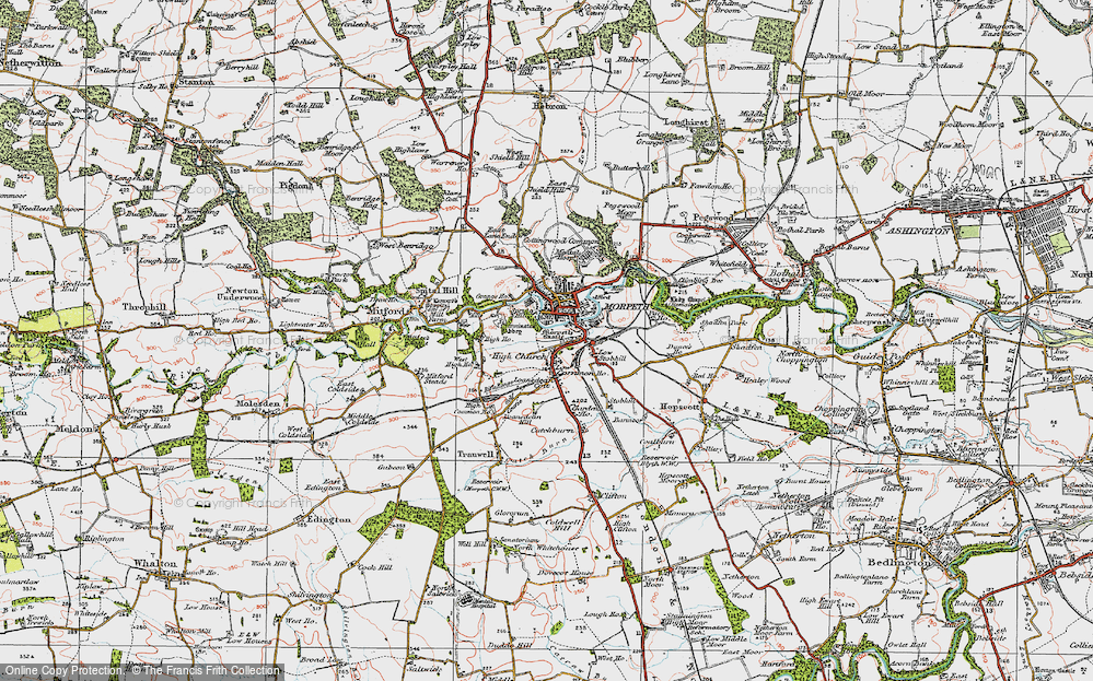 Old Map of Historic Map covering Newminster Abbey in 1925