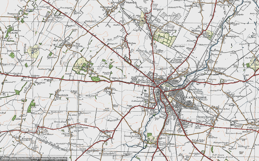Old Map of Historic Map covering Wrangling Corner in 1920