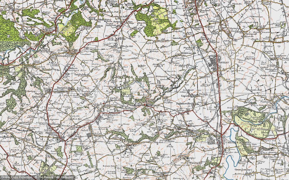 Old Map of Historic Map covering Beamish Hall in 1925