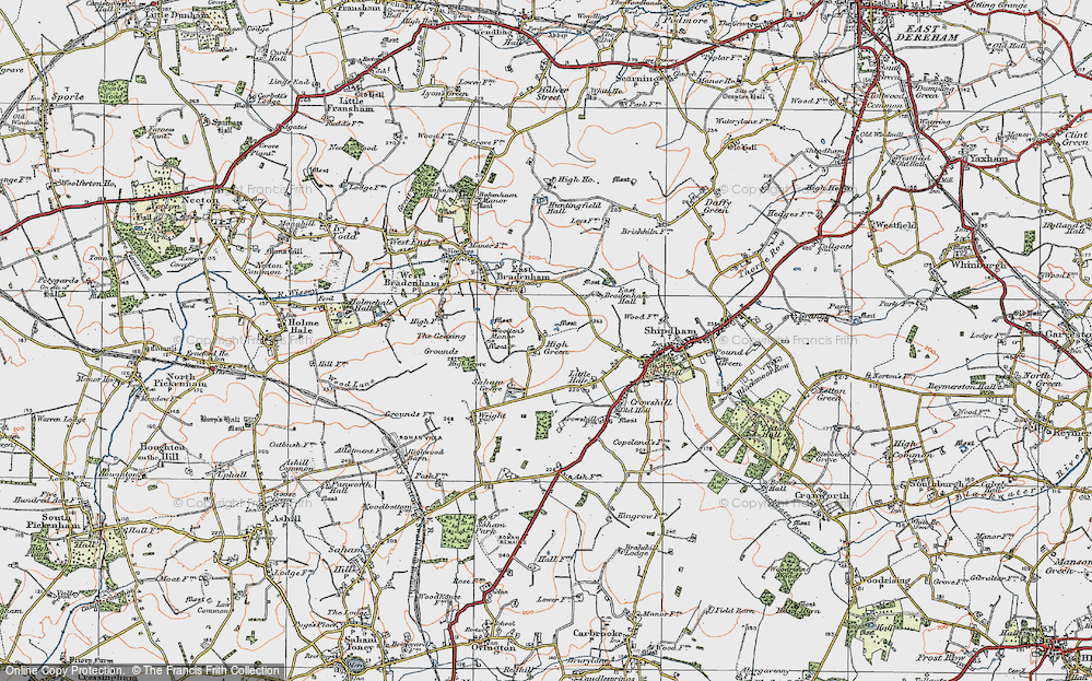 Old Map of Historic Map covering Saham Grove in 1921