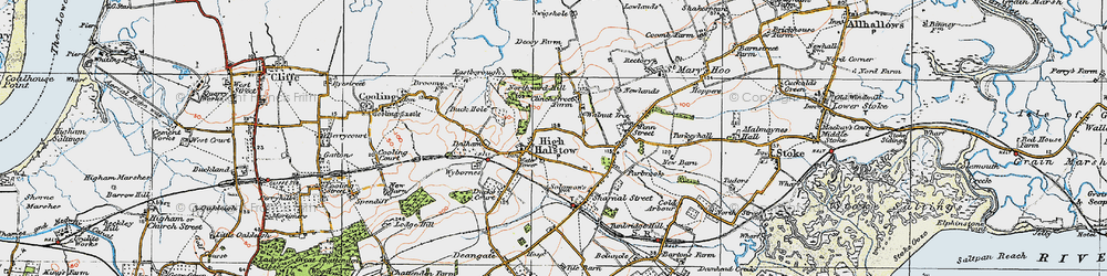 Old map of High Halstow in 1921