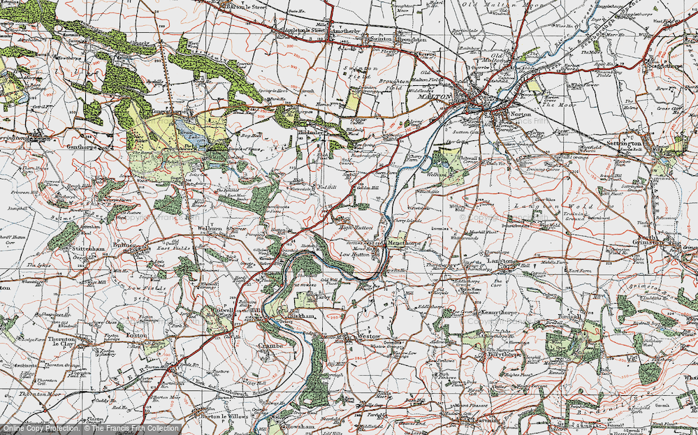 Old Map of Historic Map covering Hildenley Home Fm in 1924