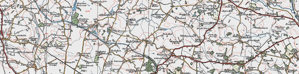 Old map of High Offley in 1921