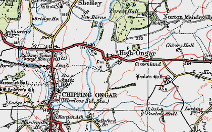 Old map of High Ongar in 1920