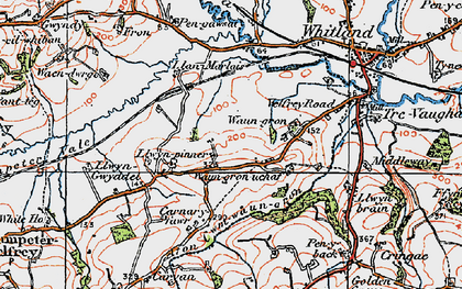 Old map of Afon Cwm-Waun-gron in 1922