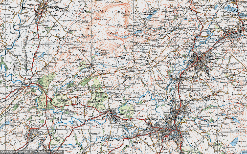 Old Map of Historic Map covering Pendle Hall in 1924