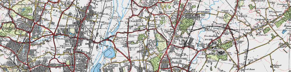 Old map of Highams Park in 1920