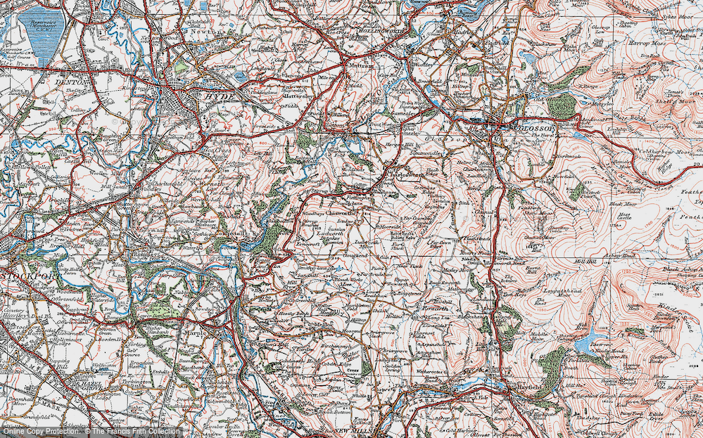 Old Map of Higher Chisworth, 1923 in 1923