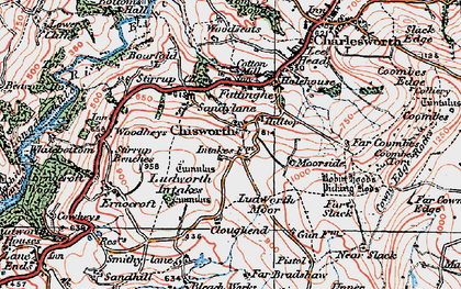 Old map of Higher Chisworth in 1923