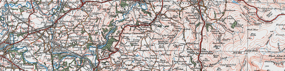 Old map of Higher Chisworth in 1923