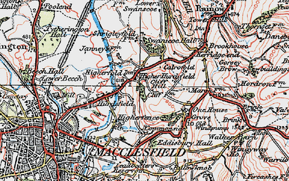 Old map of Higher Hurdsfield in 1923