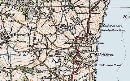 Old map of Higher Rocombe Barton in 1919