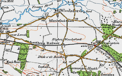Old map of Higher Woodsford in 1919