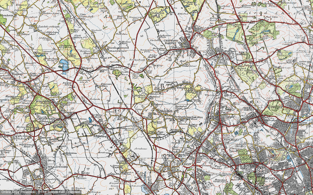 Old Map of Highwood Hill, 1920 in 1920