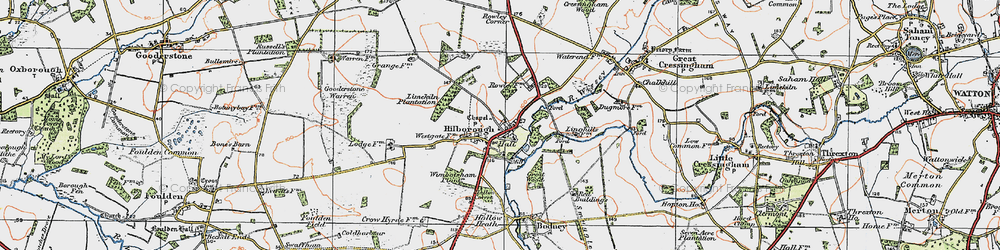 Old map of Hilborough in 1921
