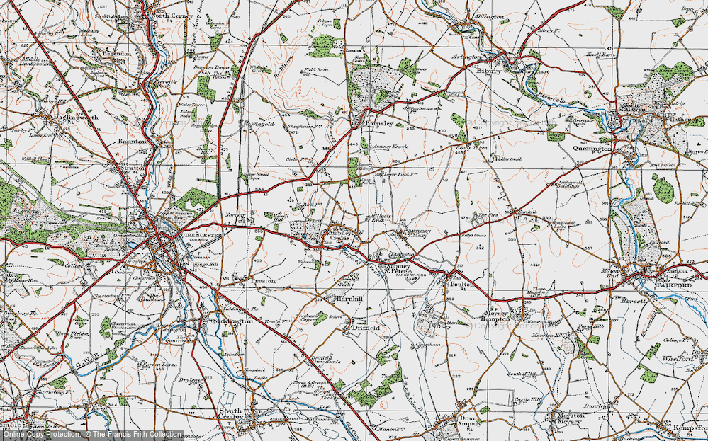 Old Map of Historic Map covering Ampney Park in 1919