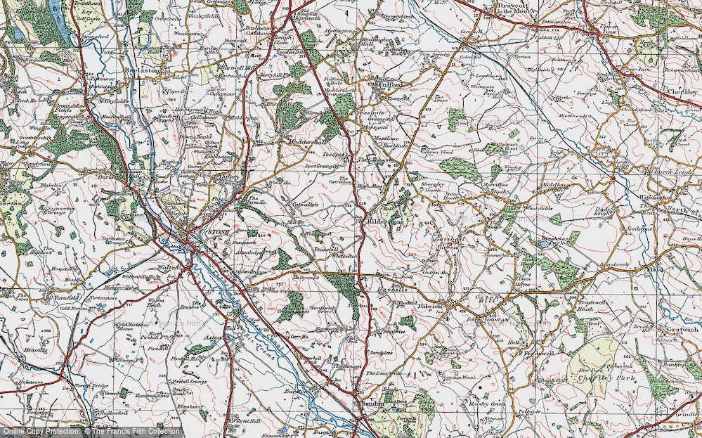 Old Map of Historic Map covering Wooliscroft in 1921