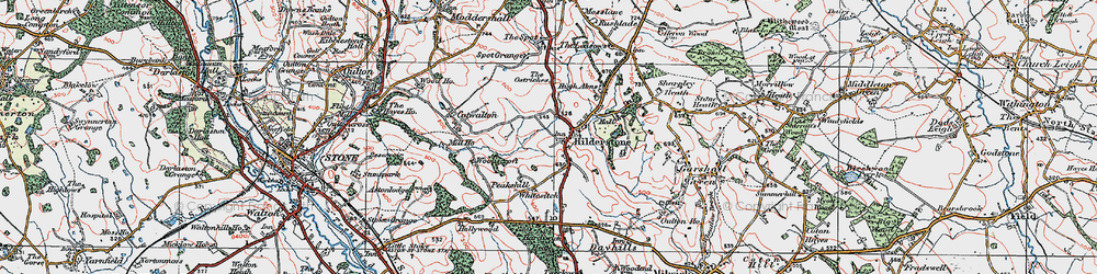 Old map of Hilderstone in 1921