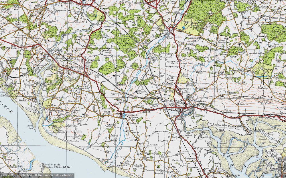 Old Map of Historic Map covering River Meon in 1919