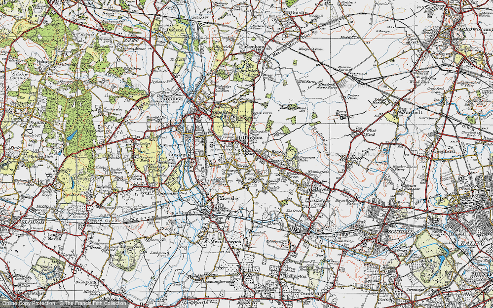 Old Map of Historic Map covering Hillingdon in 1920