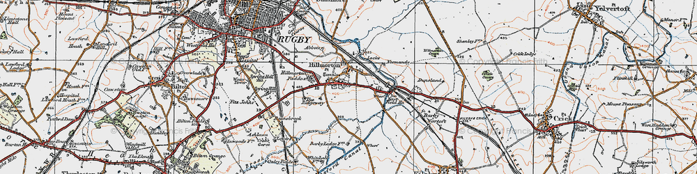Old map of Hillmorton in 1919