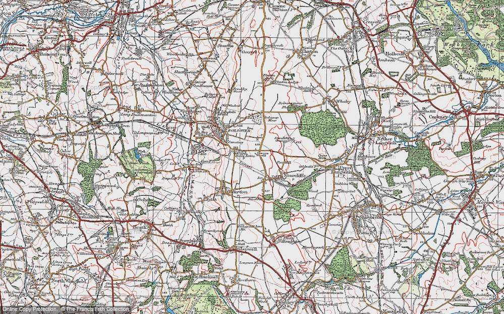 Old Map of Historic Map covering Fox Hill in 1923