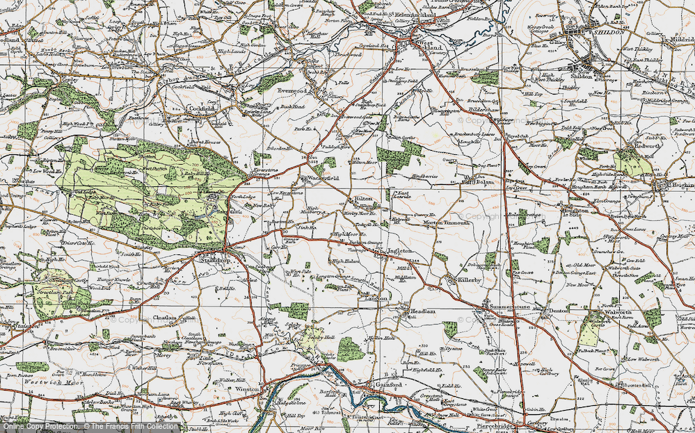 Old Map of Historic Map covering Todwell Ho in 1925