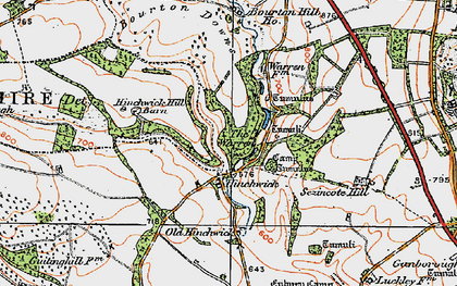 Old map of Bourton Downs in 1919