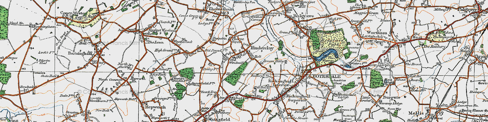 Old map of Hinderclay in 1920