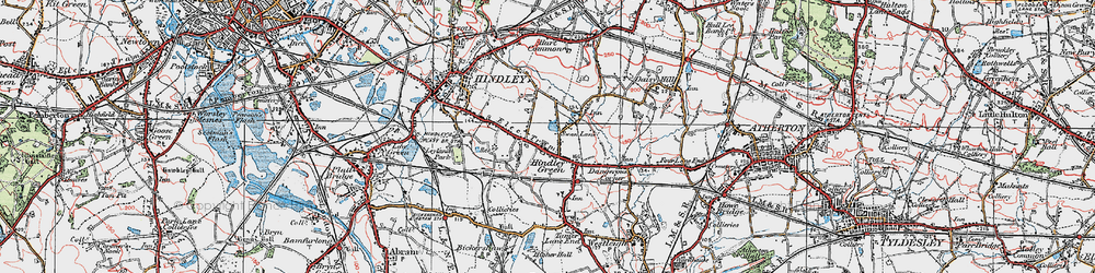 Old map of Hindley Green in 1924