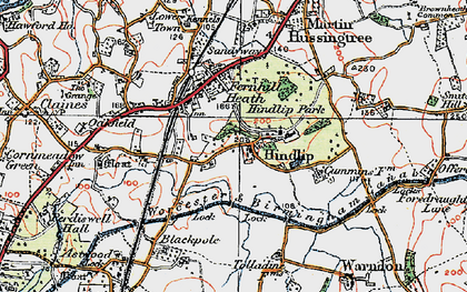 Old map of Hindlip in 1920