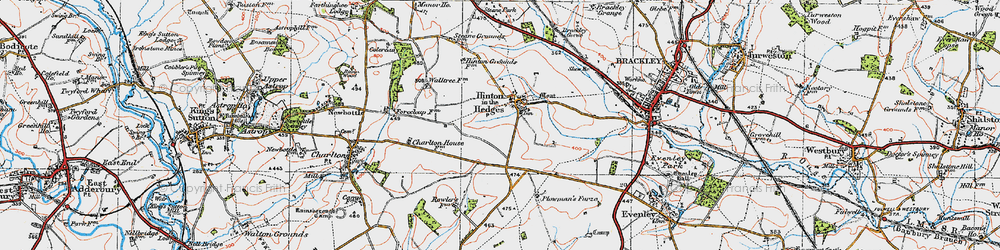 Old map of Hinton-in-the-Hedges in 1919