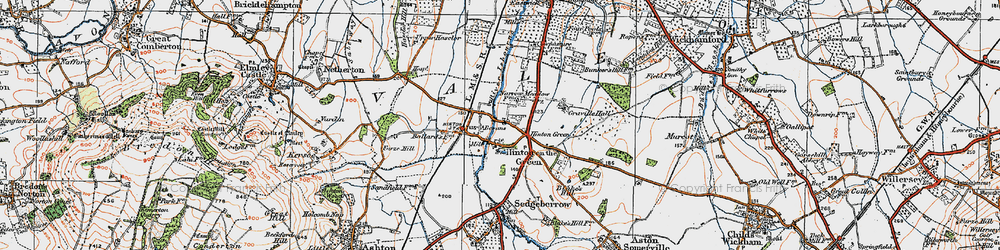 Old map of Hinton on the Green in 1919